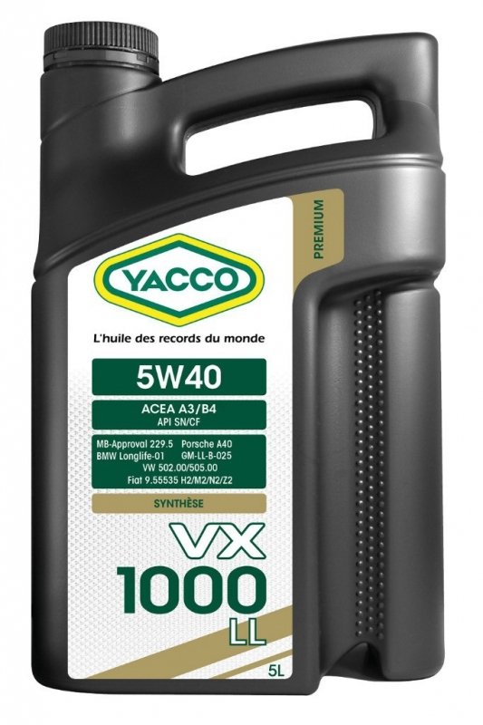 Масло моторное YACCO VX 1000 LL синт. 5W40 ,SL/CF (5 л)
