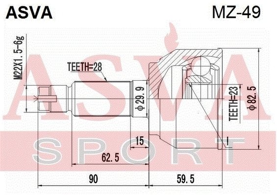 Шрус Наружный 23x58x28, ASVA, MZ49