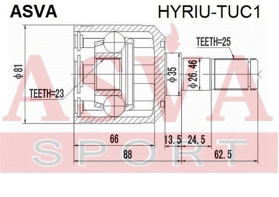 Шрус Внутренний Задний 23x35x25, ASVA, HYRIUTUC1