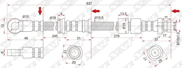 Шланг тормозной передний (Таиланд) MMC ASX/LANCER X/OUTLANDER XL/GALANT FORTIS 07- LH