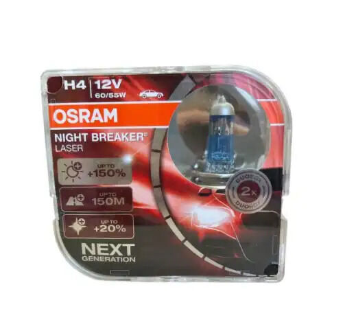 Лампа 64193NL-HCB 60/55W 12V P43T H4 BOX2 NIGHT BREAKER LASER OSRAM на 150% больше света на дороге