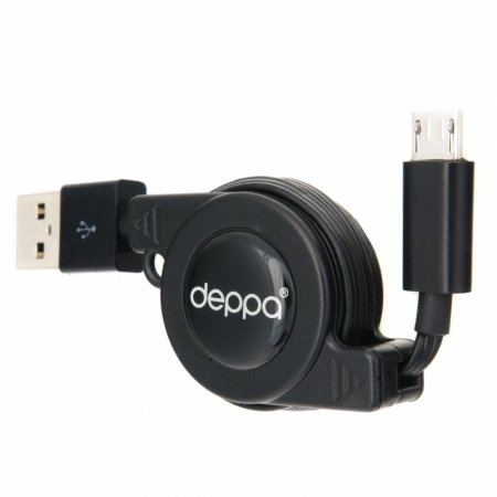 Дата-кабель Deppa USB-microUSB с автосмоткой, 0.8 м, черный, 72102