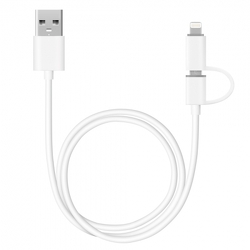 Дата-кабель USB 2 в 1: 8 pin для Apple, micro USB, 1.2м, белый, Deppa, 72203