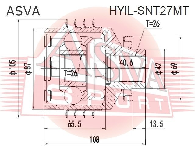 Шрус Внутренний Левый 26x42x26, ASVA, HYILSNT27MT