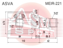 Шрус Внутренний Правый 27x38x27, ASVA, MEIR221