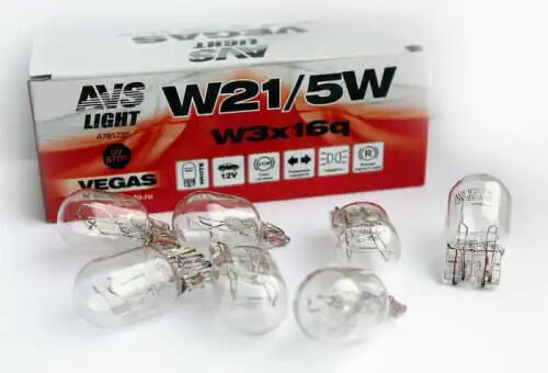 Лампа AVS Vegas 12V. W21/5W(W3x16q) BOX 10шт