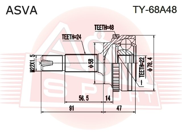 Шрус Наружный 22x58x24, ASVA, TY68A48