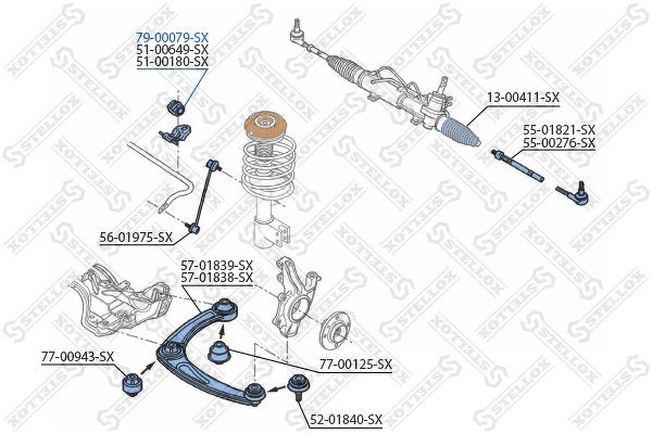 Втулка стабилизатора переднего центральная d22 Peugeot 307 1.4-2.0/1.4HDi/2.0HDi 01>