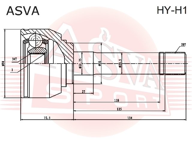 Шрус Наружный 34x56x28, ASVA, HYH1