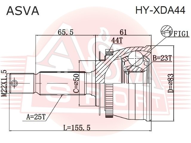 Шрус Наружный 23x50x25, ASVA, HYXDA44