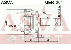 Шрус Наружный Задний 27x67x27, ASVA, MER204