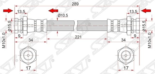 Шланг тормозной задний (Таиланд) MAZDA 121 91-98/DEMIO 96-01/NISSAN CUBE 98-02 LH=RH