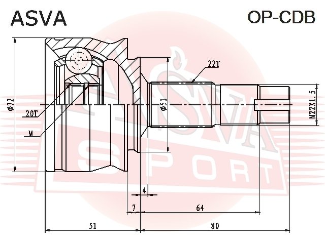 Шрус Наружный 20x51x22, ASVA, OPCDB