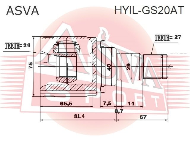 Шрус Внутренний Левый 27x40x24, ASVA, HYILGS20AT