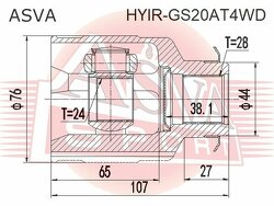 Шрус Внутренний Правый 28x44x24, ASVA, HYIRGS20AT4WD