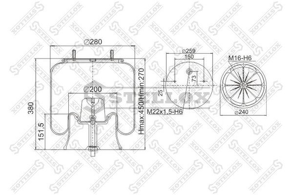 Пневмоп. со стак4022NP05 порш.Пласт. 2шп.М12 1отв. Штуц. М22х1.5 1шп.штуц. М16SAF2619V