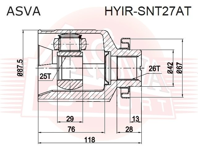 Шрус Внутренний Правый 25x42x26, ASVA, HYIRSNT27AT