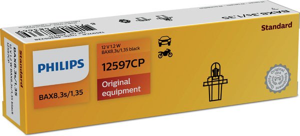 12597CP_лампа! (1.2W) 12V BAX8.3s/1.35 приборная панель, пластм. черный цоколь