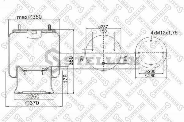 Пневмоподушка со стак.2шпильки М12x1.75 1штуцер М22x1.5 Schmitz/Weweler