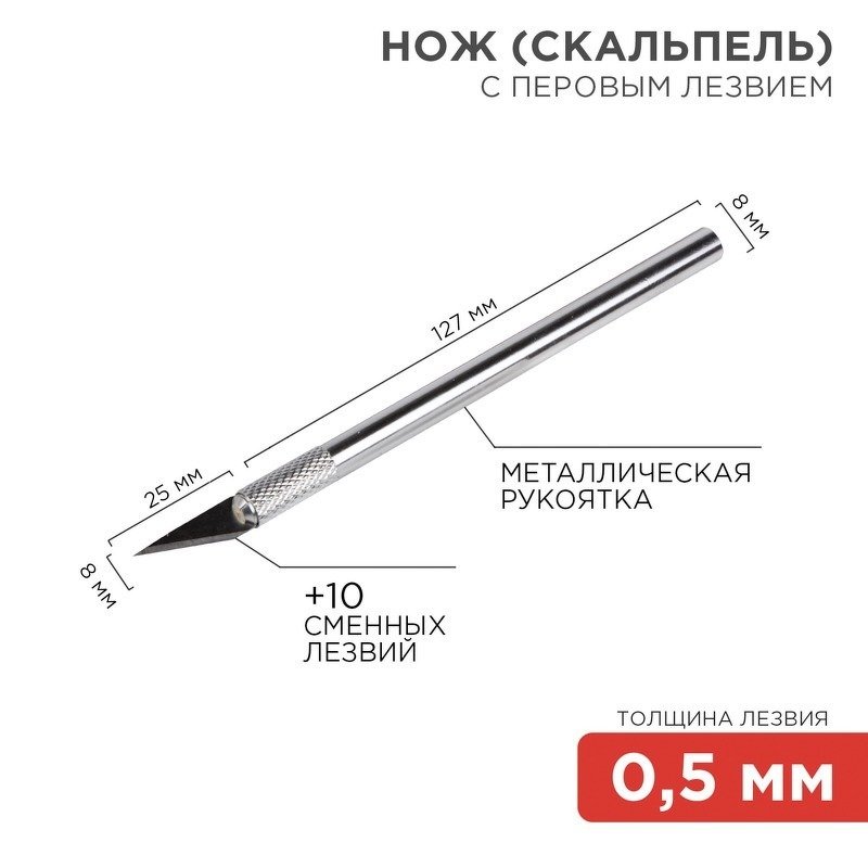 НОЖ с перовым лезвием 5 запасных лезвий (скальпель) Rexant