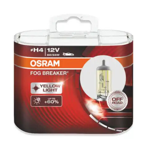 ЛАМПА OSRAM H4-12-60/55 +60% FOG BREAKER 2600K НАБОР 2ШТ ЕВРО-БОКС (10)