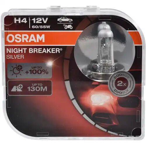 64193NBS-HCB_к-кт ламп NIGHT BREAKER SILVER! 2шт. (H4) 12V 60/55W P43t +100% света