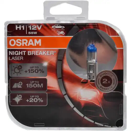 64150NL-HCB_к-кт ламп NIGHT BREAKER LASER! 2шт. (H1) 12V 55W P14.5s +150% света