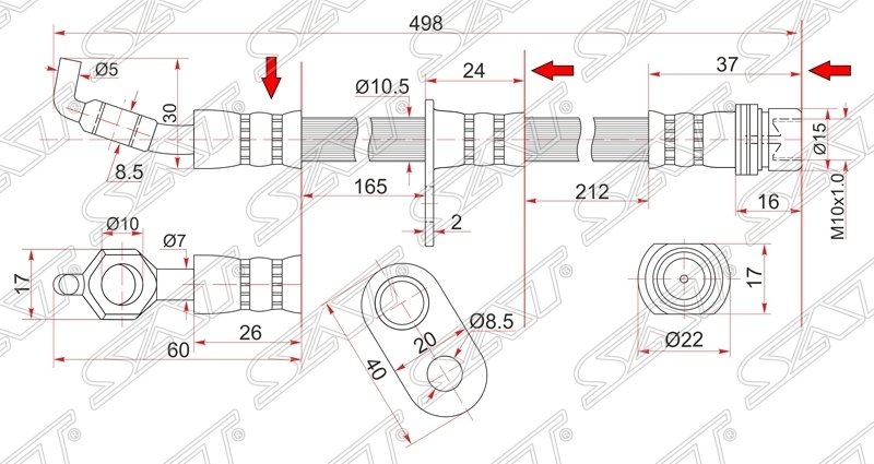 Шланг тормозной перед (Таиланд) TOYOTA RAV4 94-00/RR CALDINA/CARINA/CORONA 4WD 92- RH