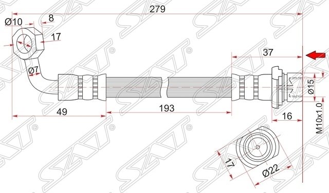 Шланг тормозной задний (Таиланд) TOYOTA LAND CRUISER/PRADO/LEXUS LX470 98- LH