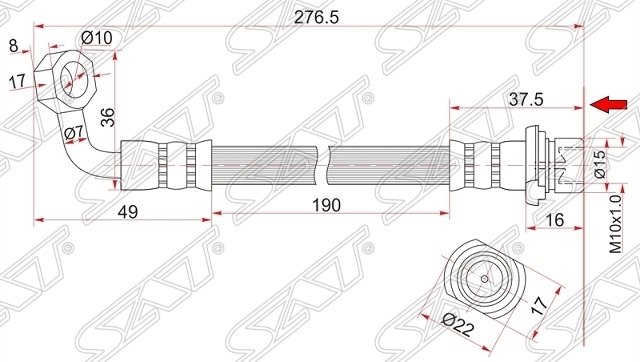 Шланг тормозной задний (Таиланд) TOYOTA 4RUNNER/FJ CRUISER/HILUX SURF/LAND CRUISER PRADO LH