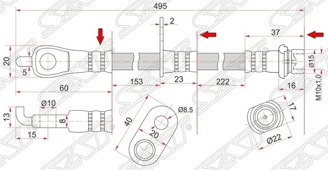 Шланг тормозной передний (Таиланд) TOYOTA CAMRY/LEXUS ES240/350 06- RH