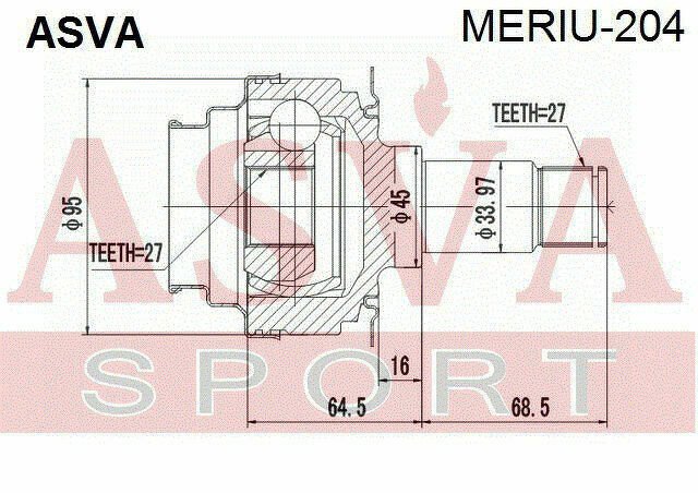 Шрус Внутренний Задний 27x45x27, ASVA, MERIU204