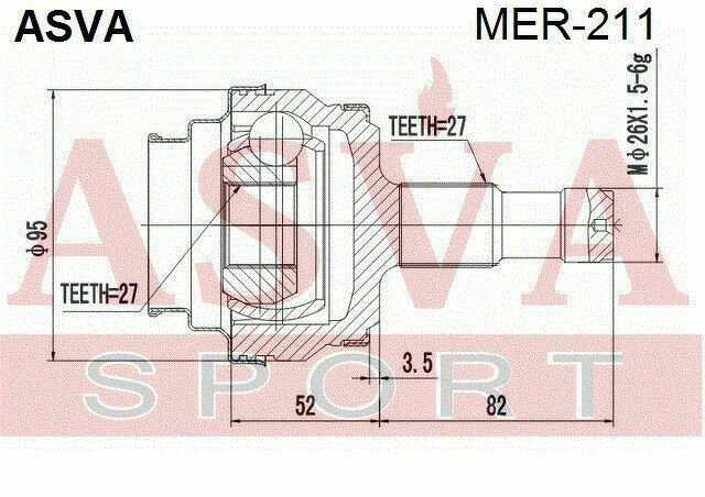 Шрус Наружный Задний 27x67x27, ASVA, MER211