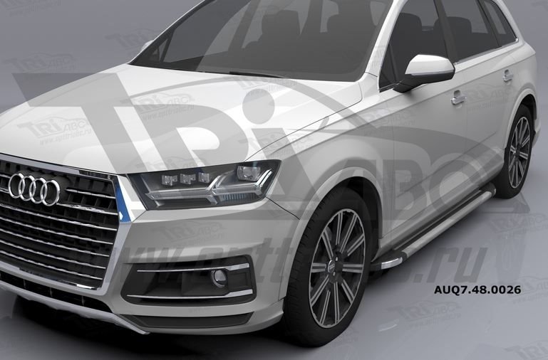 Пороги алюминиевые (Brillant) Audi (Ауди) Q7 (2015-) (серебр) без панорамной крыши, AUQ7480026
