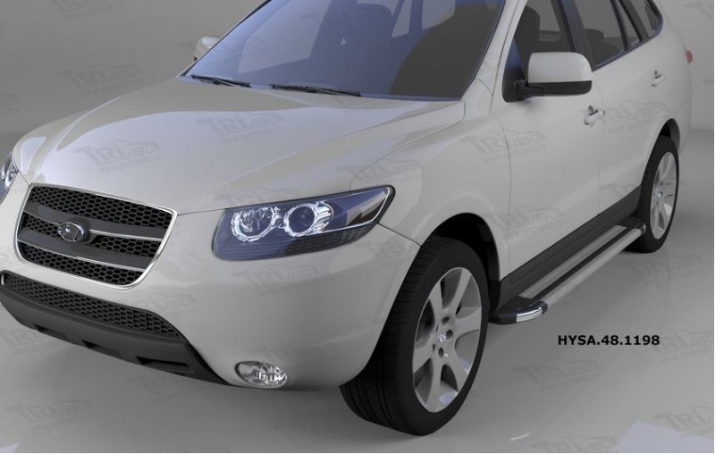 Пороги алюминиевые (Brillant) Hyundai Santa Fe (Хёндай Санта Фе) (2006-2010-2012) кроме Тагаз (сереб