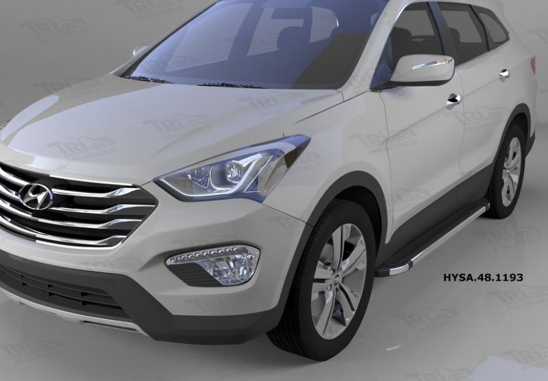 Пороги алюминиевые (Brillant) Hyundai Santa Fe (Хёндай Санта Фе) (2012-/2013/2015--) (черн/нерж), HY