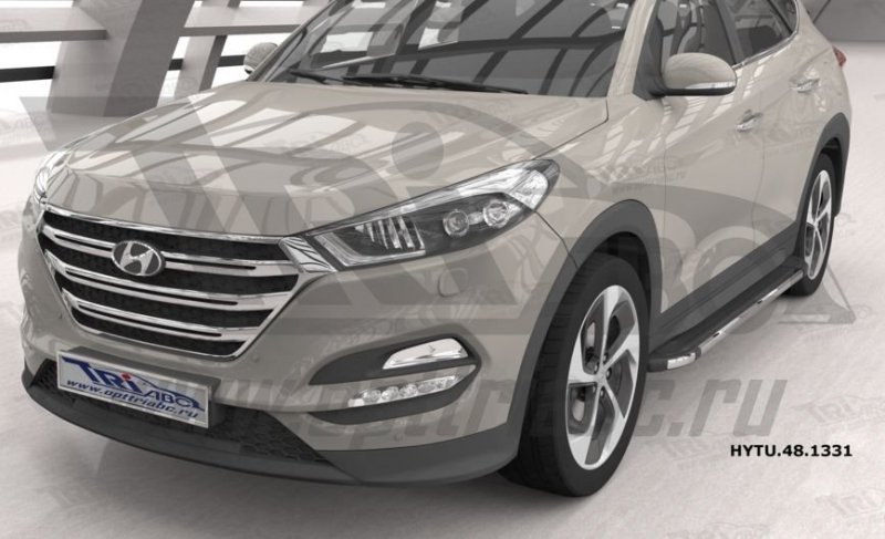 Пороги алюминиевые (Brillant) Hyundai Tucson (2015-) / Kia Sportage (2016-) (черн/нерж), HYTU481331