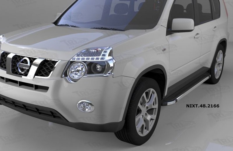 Пороги алюминиевые (Brillant) Nissan X-Trail (Ниссан Икстрейл) (2007-2010-2014) (черн/нерж), NIXT482