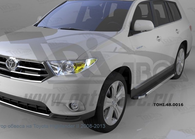 Пороги алюминиевые (Brillant) Toyota Highlander (Тойота Хайлендер) (2010-2013) (черн/нерж), TOHI4800
