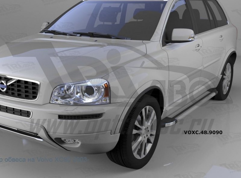 Пороги алюминиевые (Brillant) Volvo (Вольво) XC90 (2006-2015) (серебр), VOXC489090