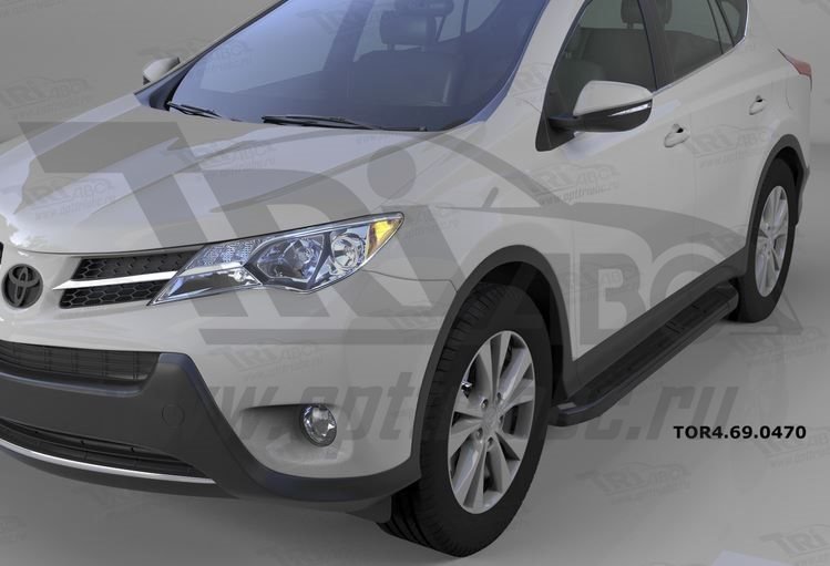 Пороги алюминиевые (Corund Black) Toyota RAV4 (Тойота РАВ4) (2013-/ 2015-) силовой крепеж, TOR469047