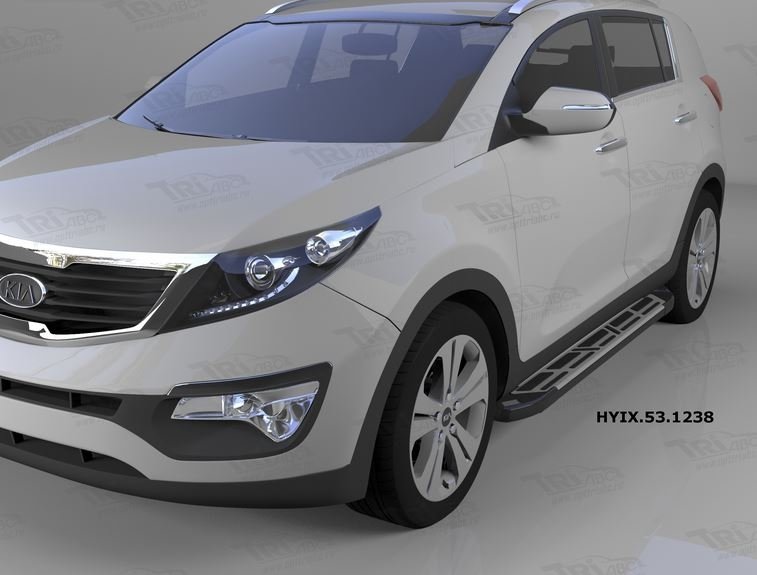 Пороги алюминиевые (Corund Silver) Hyundai IX-35 (2009-2015)/ Kia Sportage (Киа Спортаж) III (2010-2