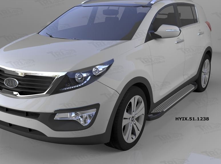 Пороги алюминиевые (Sapphire Silver) Hyundai IX-35 (2009-2015)/ Kia Sportage (Киа Спортаж) III (2010