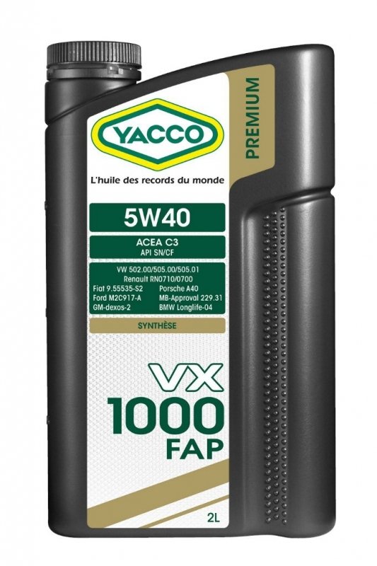 Масло моторное YACCO VX 1000 FAP синт. 5W40,SN (2 л)