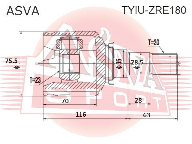 Шрус Внутренний 23x35x20, ASVA, TYIUZRE180