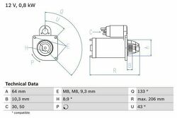 Стартер 12V 0.8KW