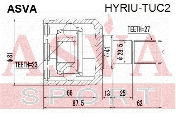 Шрус Внутренний Задний 23x41x27, ASVA, HYRIUTUC2