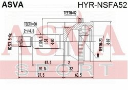 Шрус Наружный Задний 23x60x30, ASVA, HYRNSFA52