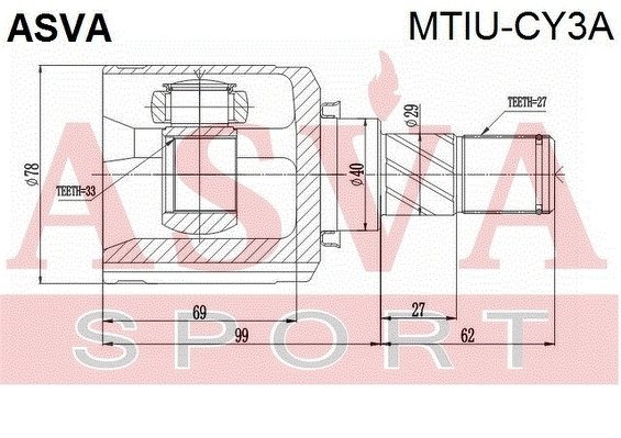 Шрус Внутренний 33x40x27, ASVA, MTIUCY3A