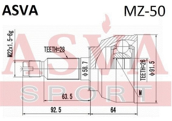 Шрус Наружный 26x59x28, ASVA, MZ50